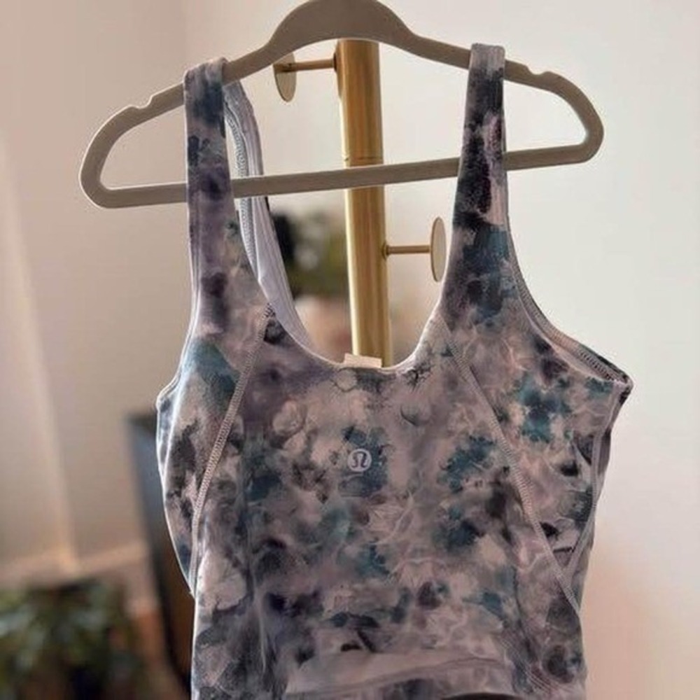Lululemon Align Tank Camo Print Teal Grey White Sports Bra Crop Top Women-size 2